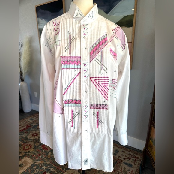 Vintage Tops - Artisan Painted Pink and Silver Blouse